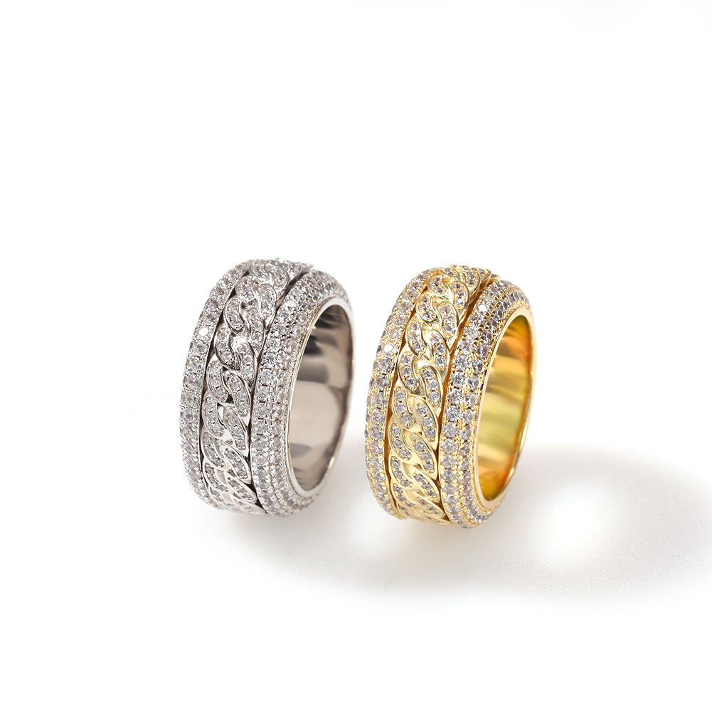 Iced Out Rotatable Cuban Ring In Real Gold Plated Copper 3A Cubic Zirconia Hip Hop Jewelry Spinner Ring For Men Gift