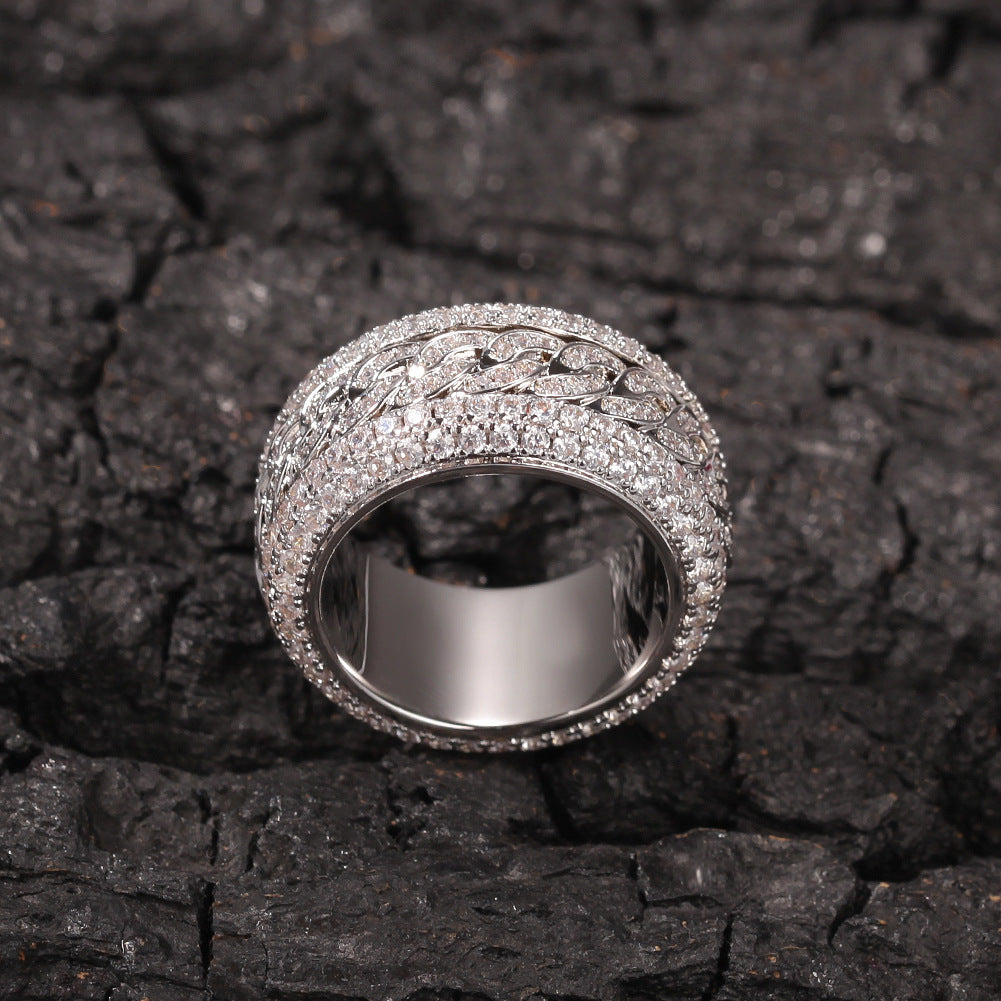 Iced Out Rotatable Cuban Ring In Real Gold Plated Copper 3A Cubic Zirconia Hip Hop Jewelry Spinner Ring For Men Gift