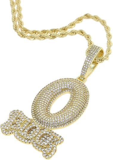 Hip-hop BLOCK Copper Inlaid Zircon 18k Gold-plated Necklace Pendant with 3mm 24-inch Stainless Steel Chain Charm for Man