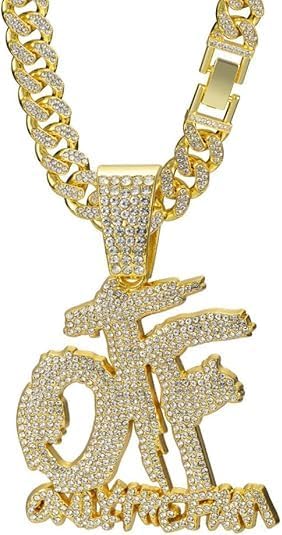Hip Hop Diamond OTF Letter Pendant Necklace, Cuban Chain, Zinc Alloy, 20 inches