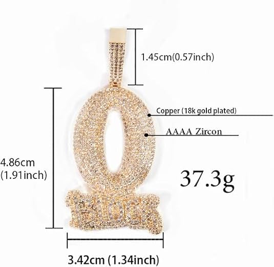 Hip-hop BLOCK Copper Inlaid Zircon 18k Gold-plated Necklace Pendant with 3mm 24-inch Stainless Steel Chain Charm for Man