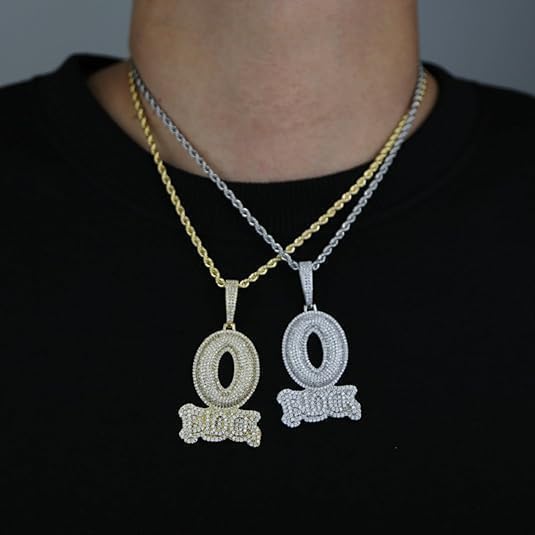Hip-hop BLOCK Copper Inlaid Zircon 18k Gold-plated Necklace Pendant with 3mm 24-inch Stainless Steel Chain Charm for Man