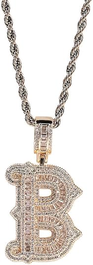 Iced Out Initial Letter Pendant Necklace, Gold-Plated Crystal Alphabet Charm, D C R Y K Style 24inch Chain