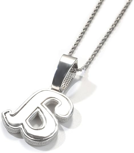 Iced Out Letter A Pendant Necklace, Silver Chain, Cubic Zirconia Crystal, Hip Hop Style