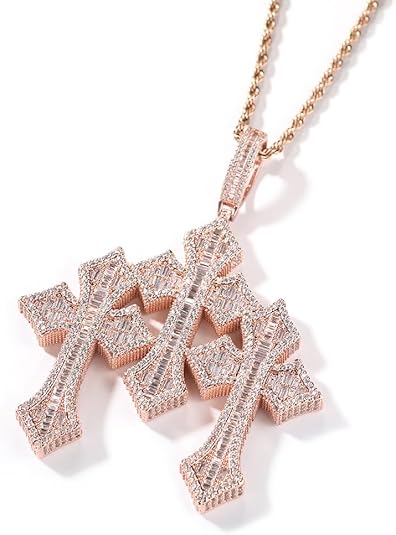 Men's Rope Link Chain Pendant, Moissanite and Gold, Hip Hop Iced Out Jewelry 24inches
