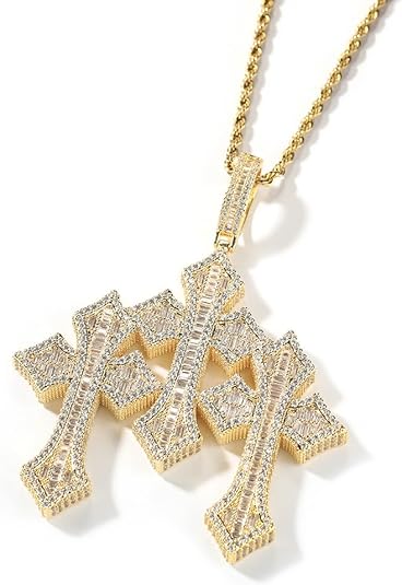 Men's Rope Link Chain Pendant, Moissanite and Gold, Hip Hop Iced Out Jewelry 24inches