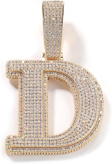 Iced Out Initial Letter Pendant Necklace, Gold-Plated Crystal Alphabet Charm, D C R Y K Style 24inch Chain