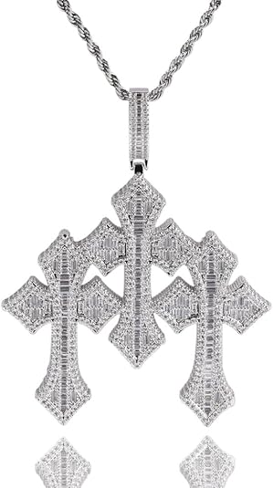 Men's Rope Link Chain Pendant, Moissanite and Gold, Hip Hop Iced Out Jewelry 24inches