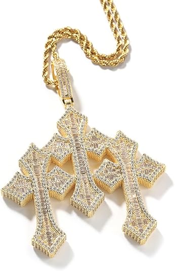 Men's Rope Link Chain Pendant, Moissanite and Gold, Hip Hop Iced Out Jewelry 24inches