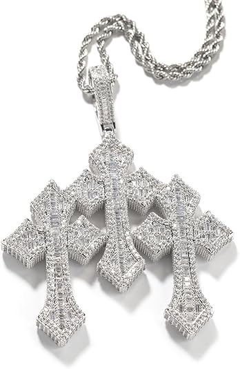 Men's Rope Link Chain Pendant, Moissanite and Gold, Hip Hop Iced Out Jewelry 24inches