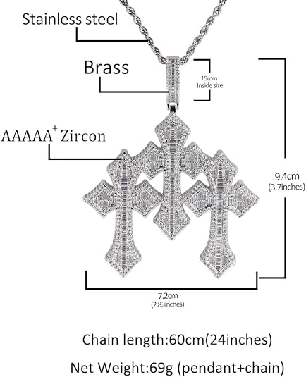 Men's Rope Link Chain Pendant, Moissanite and Gold, Hip Hop Iced Out Jewelry 24inches