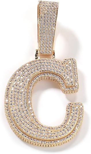 Iced Out Initial Letter Pendant Necklace, Gold-Plated Crystal Alphabet Charm, D C R Y K Style 24inch Chain