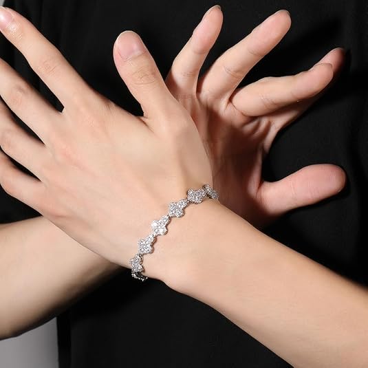 Cross Necklace Bracelet Hip Hop 14K Gold Plated Necklace for Men Women, Prong Setting 5A Cubic Zirconia Diamond Classic Cross Necklace Tennis Bracelet for Rapper with Jewelry Box