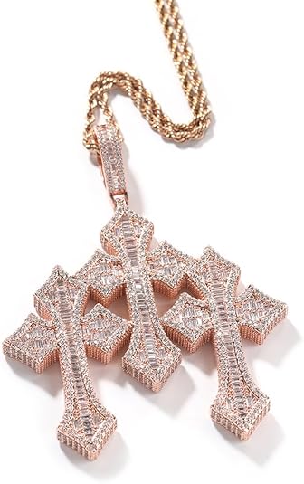 Men's Rope Link Chain Pendant, Moissanite and Gold, Hip Hop Iced Out Jewelry 24inches