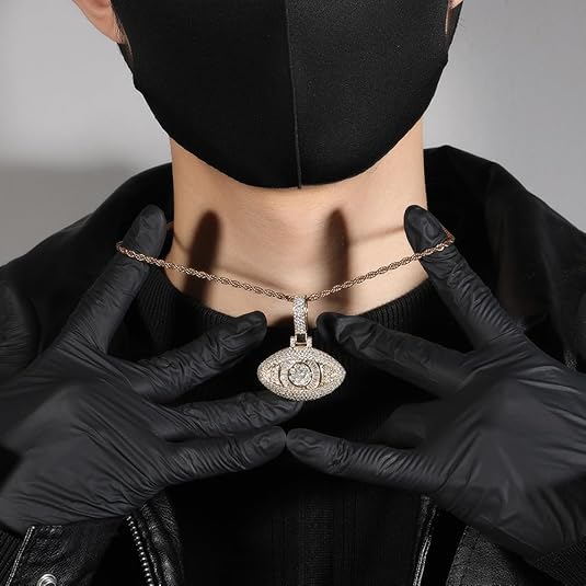 Luxury Evil Eye Pendant Necklace, C Z Crystal Pave, Gold and Silver Plated 24inch Chain