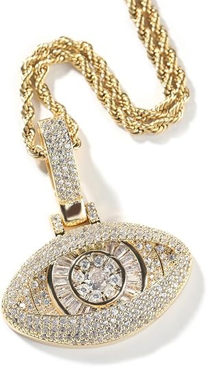 Luxury Evil Eye Pendant Necklace, C Z Crystal Pave, Gold and Silver Plated 24inch Chain