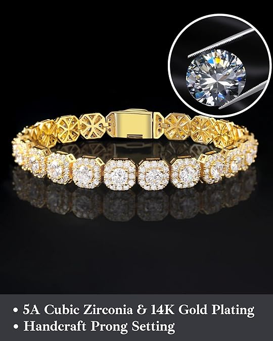 Iced Out Clustered Bracelet for Men and Women, 14K Gold/White Gold Plated, 5A Zircon Bling Luxury Tennis Bracelet, CZ Fashion Jewelry Gift for Birthday, Anniversary