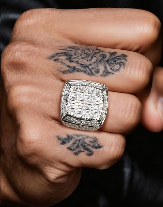 Iced Out Mens Pinky Ring - 18k Gold Plated Bling Hip Hop Cubic Zirconia Jewelry - Created Diamond Signet for Women Gifts