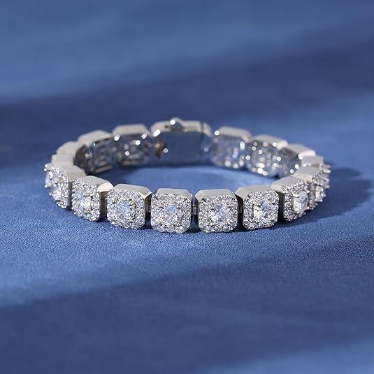 Iced Out Clustered Bracelet for Men and Women, 14K Gold/White Gold Plated, 5A Zircon Bling Luxury Tennis Bracelet, CZ Fashion Jewelry Gift for Birthday, Anniversary