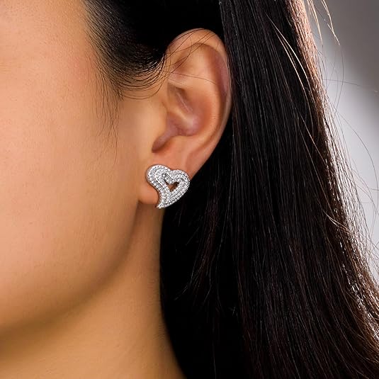 Heart Earrings Hypoallergenic Stud Earrings For Women Trendy, Iced Out Womens Earrings Sensitive Earrings Studs, Hip Hop Jewelry Cubic Zirconia Bling Jewelry Dainty Earrings for Birthday