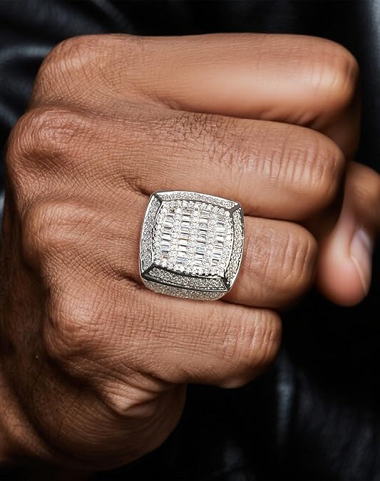 Iced Out Mens Pinky Ring - 18k Gold Plated Bling Hip Hop Cubic Zirconia Jewelry - Created Diamond Signet for Women Gifts