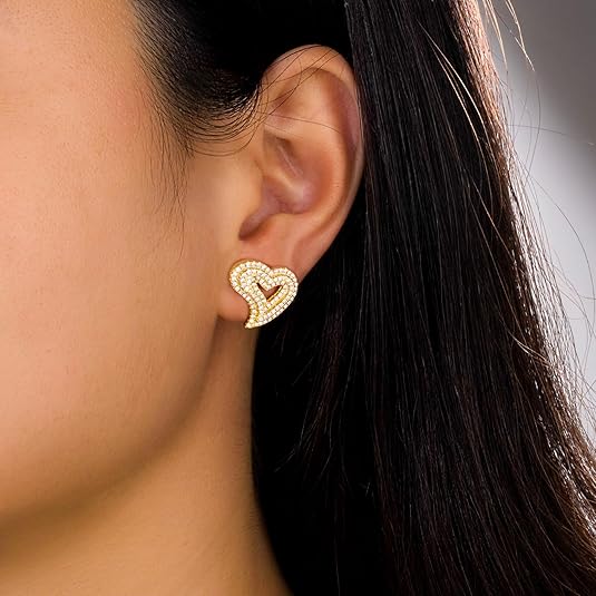 Heart Earrings Hypoallergenic Stud Earrings For Women Trendy, Iced Out Womens Earrings Sensitive Earrings Studs, Hip Hop Jewelry Cubic Zirconia Bling Jewelry Dainty Earrings for Birthday