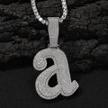 Iced Out Letter A Pendant Necklace, Silver Chain, Cubic Zirconia Crystal, Hip Hop Style