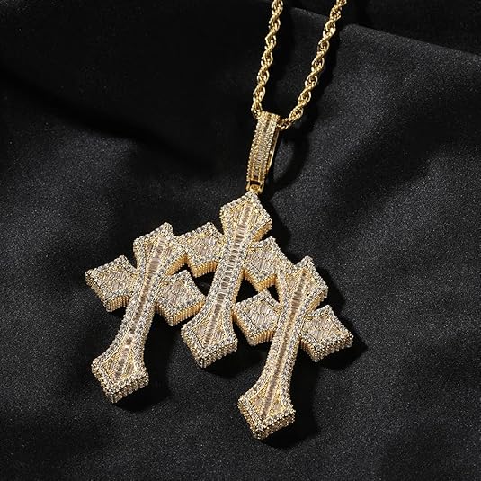 Men's Rope Link Chain Pendant, Moissanite and Gold, Hip Hop Iced Out Jewelry 24inches