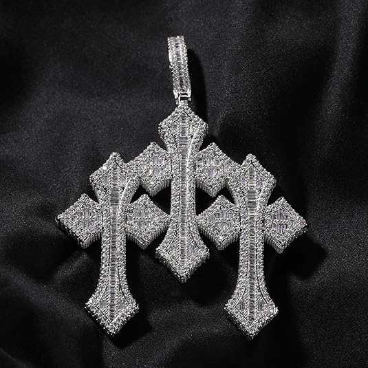 Men's Rope Link Chain Pendant, Moissanite and Gold, Hip Hop Iced Out Jewelry 24inches