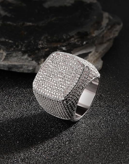 Iced Out Mens Pinky Ring - 18k Gold Plated Bling Hip Hop Cubic Zirconia Jewelry - Created Diamond Signet for Women Gifts