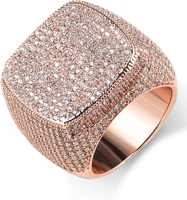 Iced Out Mens Pinky Ring - 18k Gold Plated Bling Hip Hop Cubic Zirconia Jewelry - Created Diamond Signet for Women Gifts