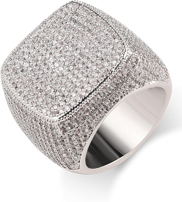 Iced Out Mens Pinky Ring - 18k Gold Plated Bling Hip Hop Cubic Zirconia Jewelry - Created Diamond Signet for Women Gifts