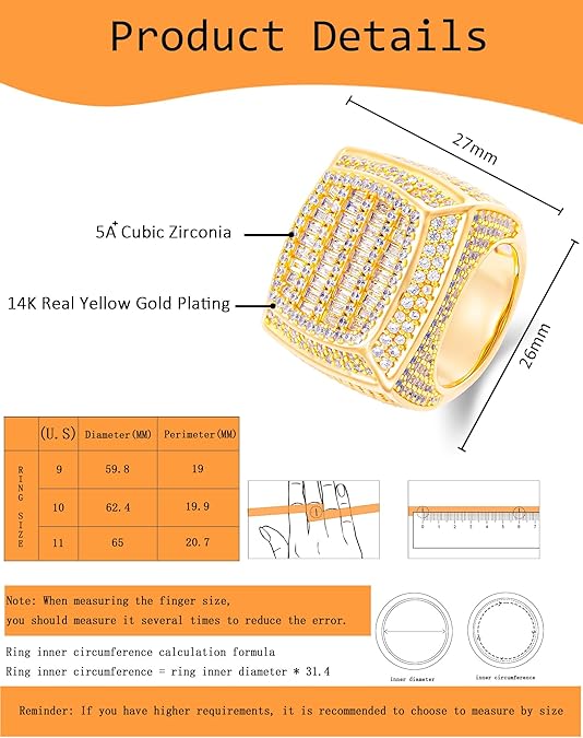 Iced Out Mens Pinky Ring - 18k Gold Plated Bling Hip Hop Cubic Zirconia Jewelry - Created Diamond Signet for Women Gifts