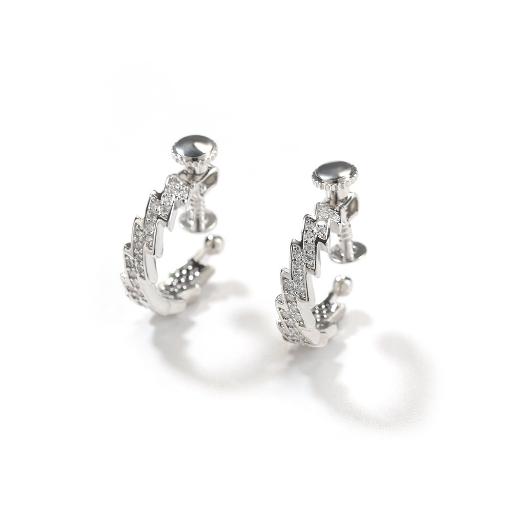 Hip-Hop Spiral Buckle Lightning Earrings, Trendy Street Style Zircon Earrings for Men, Minimalist Personality Ear Clips