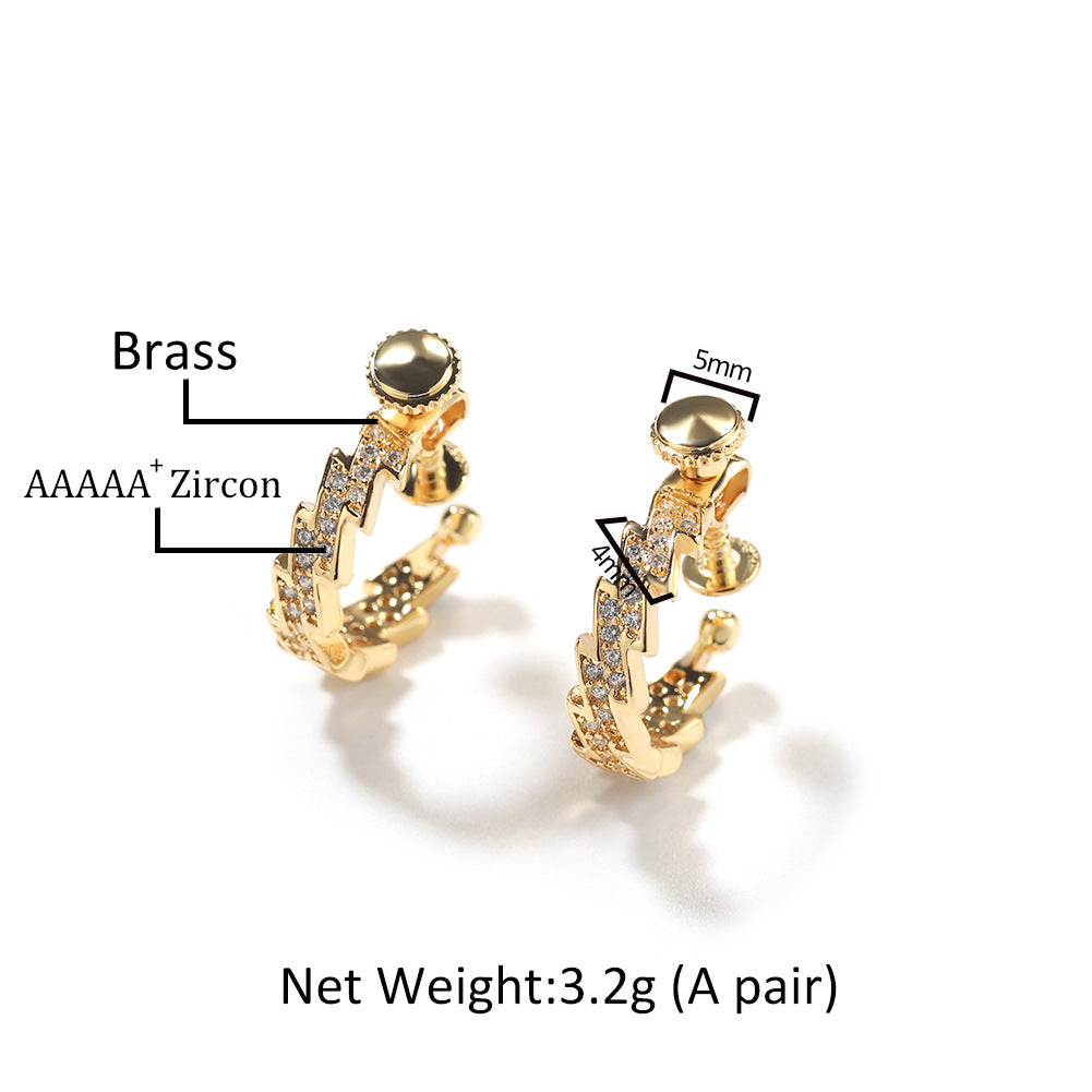 Hip-Hop Spiral Buckle Lightning Earrings, Trendy Street Style Zircon Earrings for Men, Minimalist Personality Ear Clips