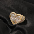 Iced Out Baguette Cz Diamond Heart Ring Jewelry, All Match Bling Bling Dainty Gold Pinky Ring Party Rose Gold Love Women Luxury Jewelry