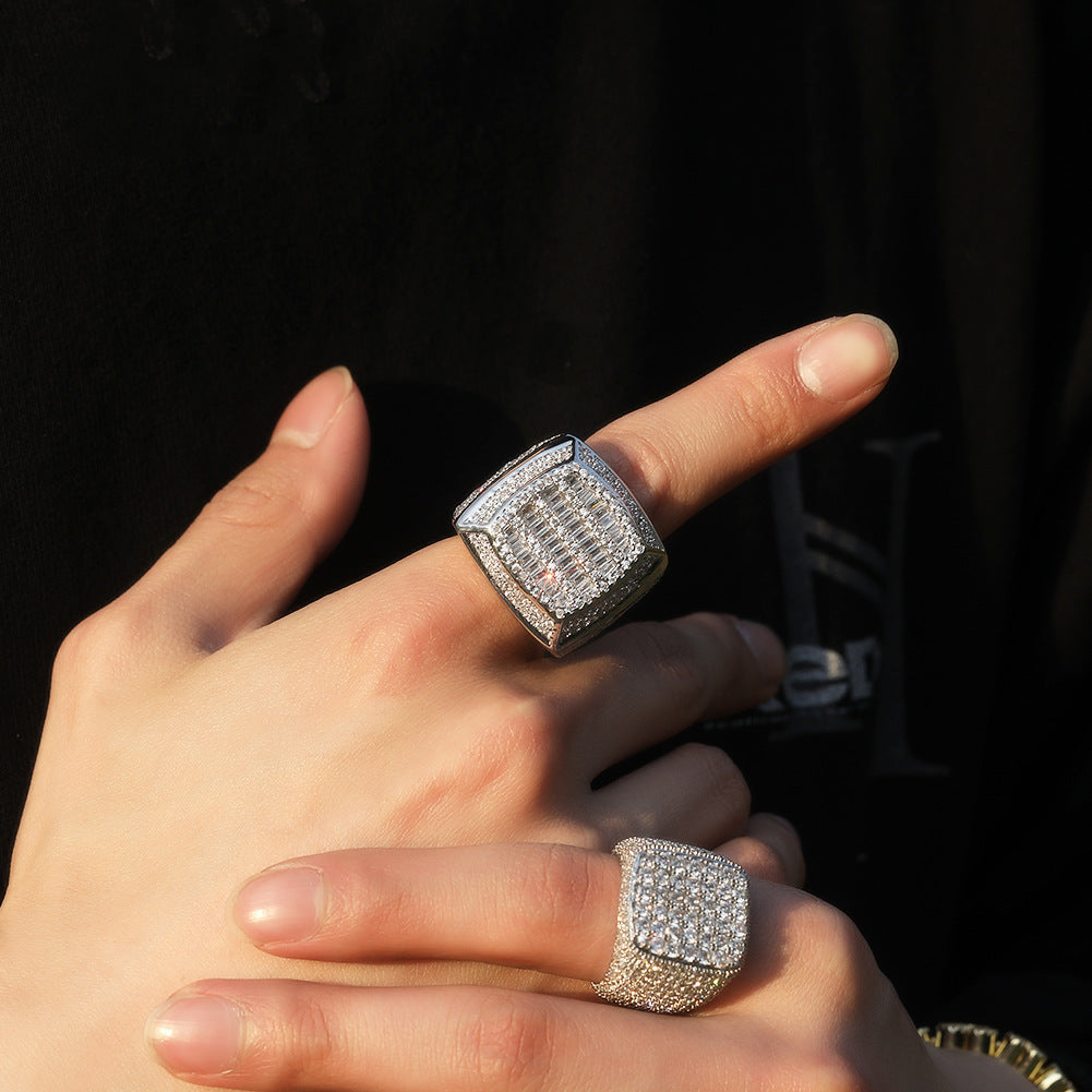 Iced Out Mens Pinky Ring - 18k Gold Plated Bling Hip Hop Cubic Zirconia Jewelry - Created Diamond Signet for Women Gifts