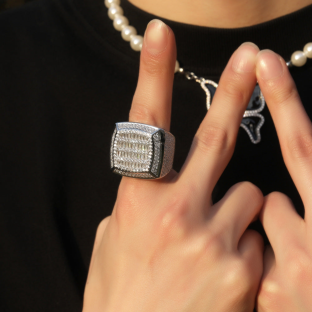 Iced Out Mens Pinky Ring - 18k Gold Plated Bling Hip Hop Cubic Zirconia Jewelry - Created Diamond Signet for Women Gifts