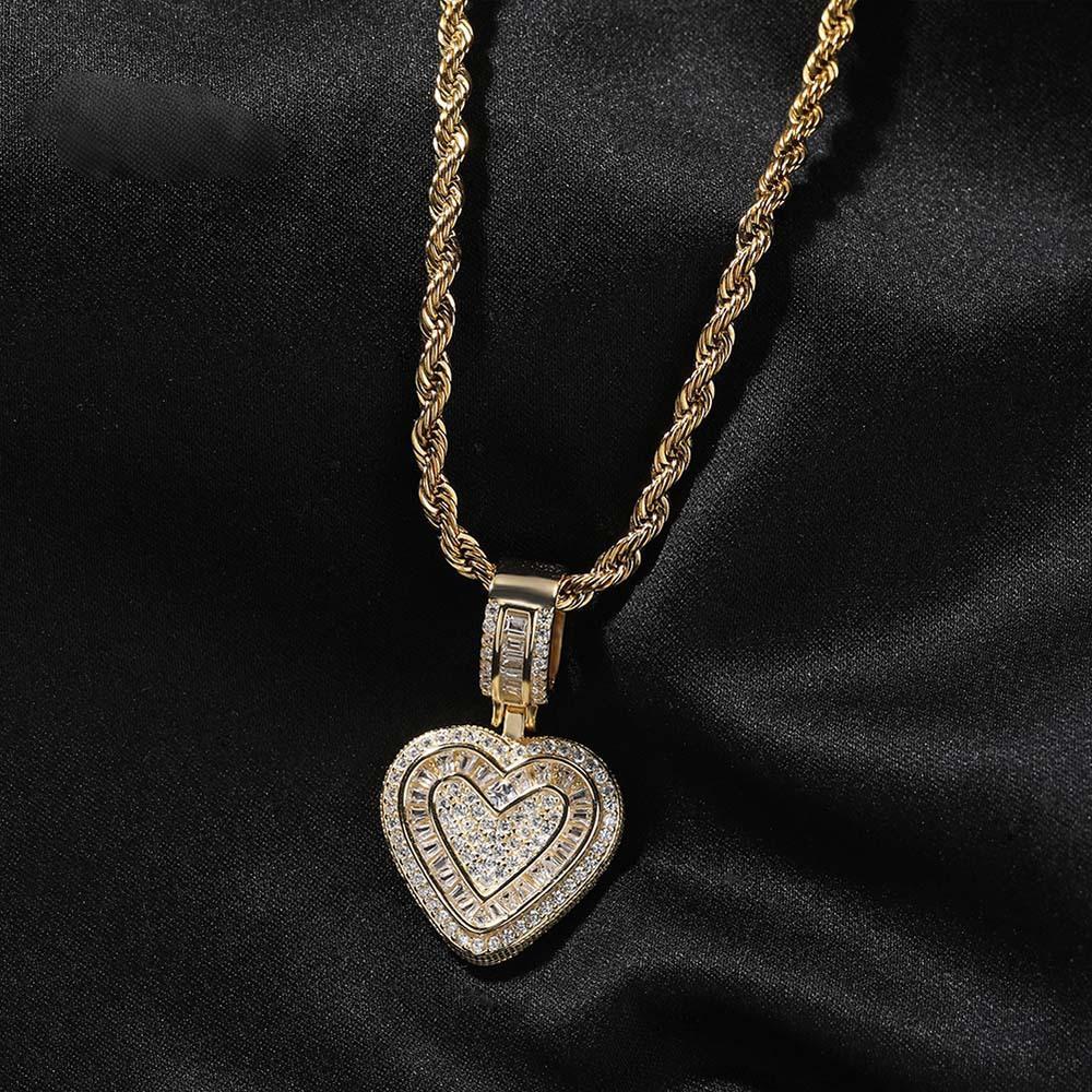 Heart Pendant Necklace, 14K Gold Plated, Cubic Zirconia, Iced Out Design