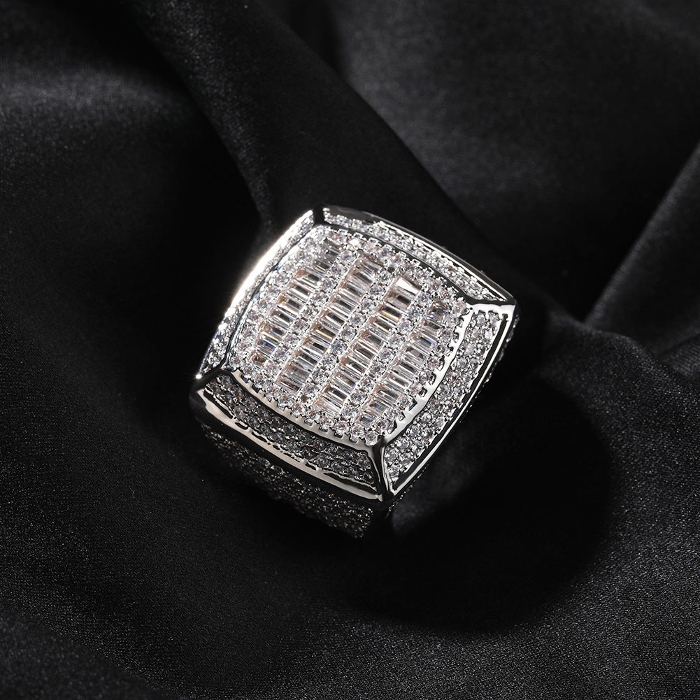 Iced Out Mens Pinky Ring - 18k Gold Plated Bling Hip Hop Cubic Zirconia Jewelry - Created Diamond Signet for Women Gifts