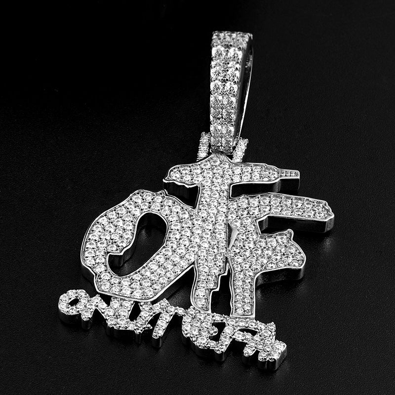 Hip Hop Diamond OTF Letter Pendant Necklace, Cuban Chain, Zinc Alloy, 20 inches