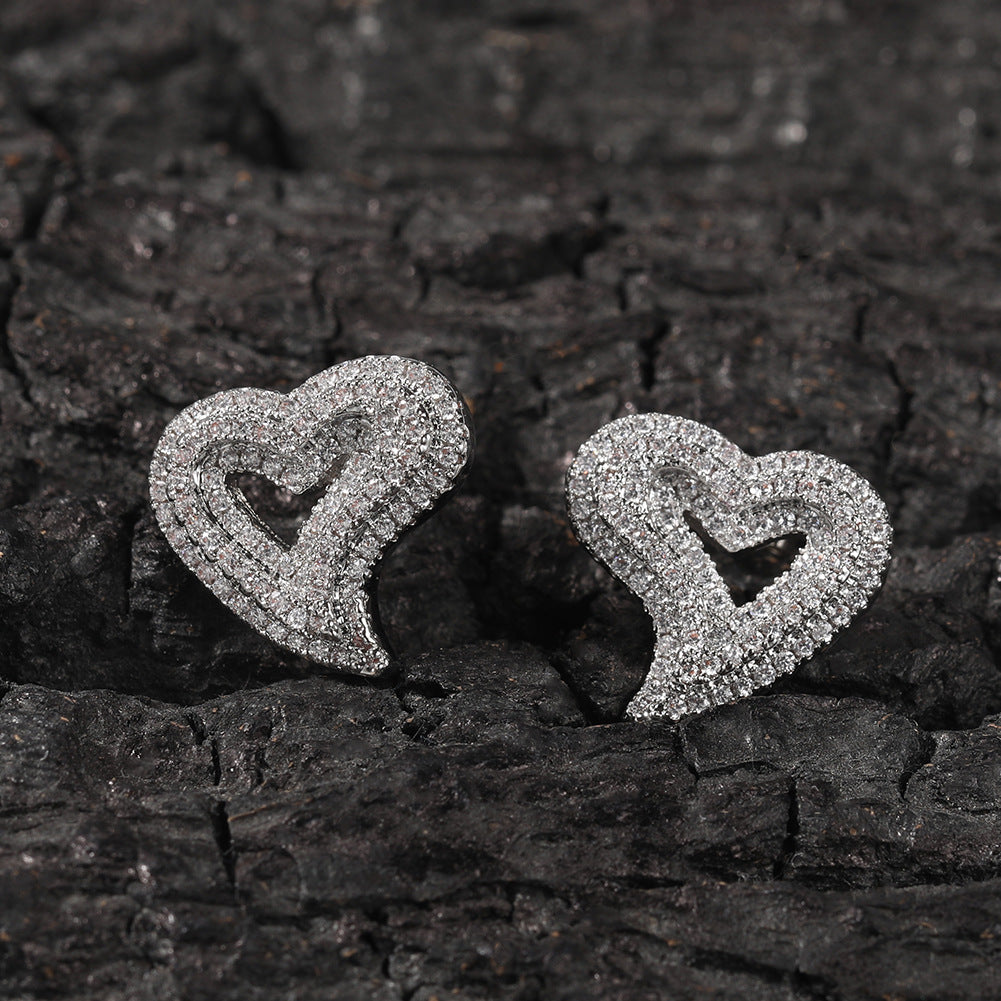 Heart Earrings Hypoallergenic Stud Earrings For Women Trendy, Iced Out Womens Earrings Sensitive Earrings Studs, Hip Hop Jewelry Cubic Zirconia Bling Jewelry Dainty Earrings for Birthday