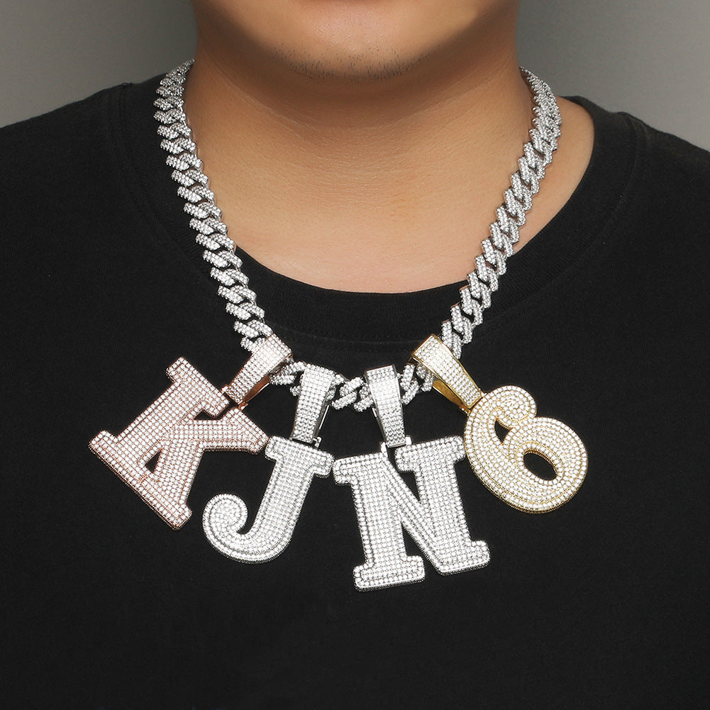 Iced Out Initial Letter Pendant Necklace, Gold-Plated Crystal Alphabet Charm, D C R Y K Style 24inch Chain
