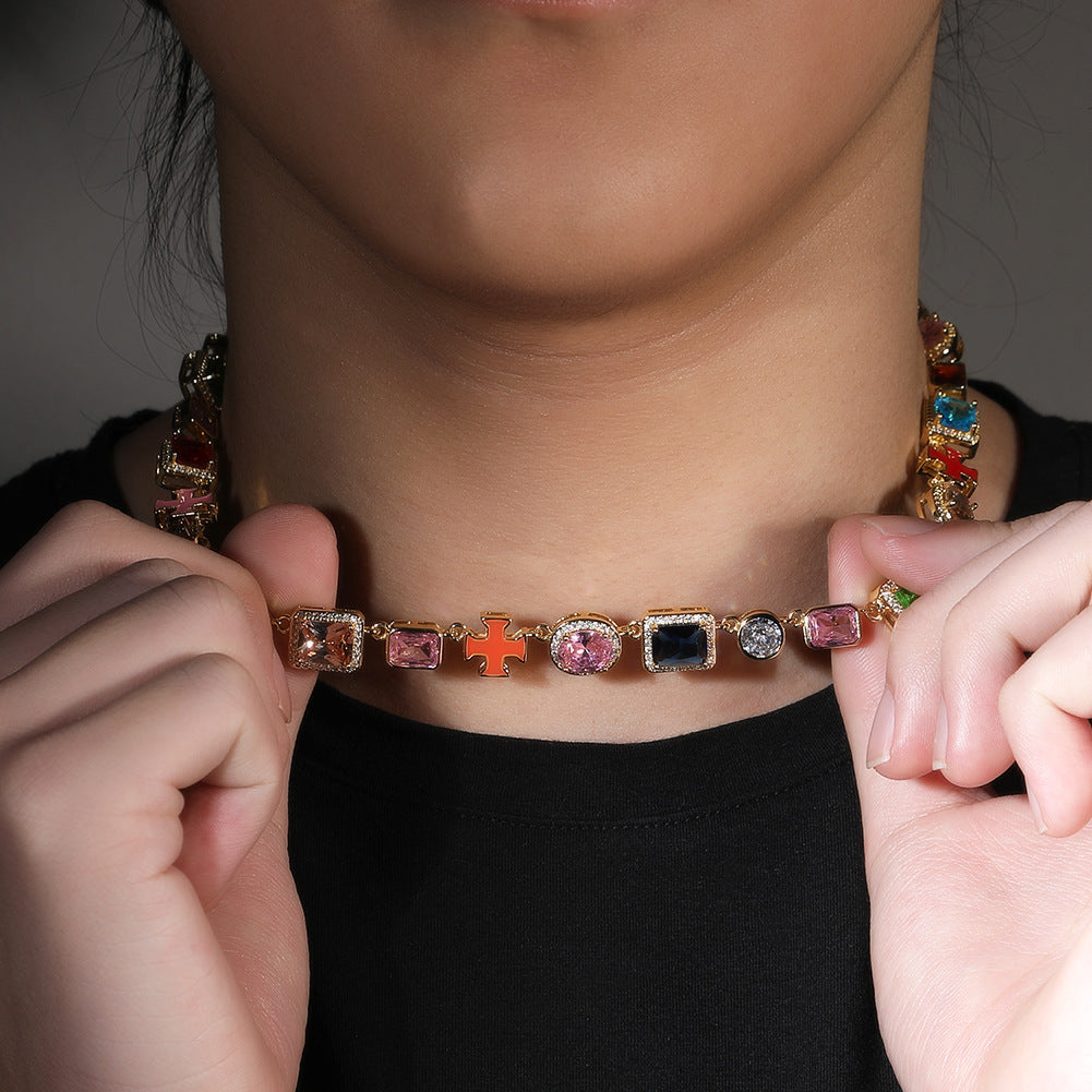 Tennis Necklaces for Men, Dainty 18K Gold Plated Diamond Tennis Choker Necklace Cubic Zirconia Chain with Emerald, Ruby, and Aquamarine Gemstones for Men Bride Birthday Wedding Valentine's Day Gifts