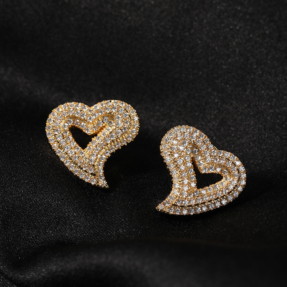 Heart Earrings Hypoallergenic Stud Earrings For Women Trendy, Iced Out Womens Earrings Sensitive Earrings Studs, Hip Hop Jewelry Cubic Zirconia Bling Jewelry Dainty Earrings for Birthday