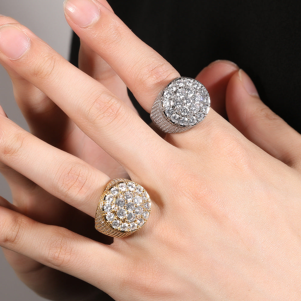 Iced Out Mens Pinky Ring - 18k Gold Plated Bling Hip Hop Cubic Zirconia Jewelry - Created Diamond Signet for Women Gifts