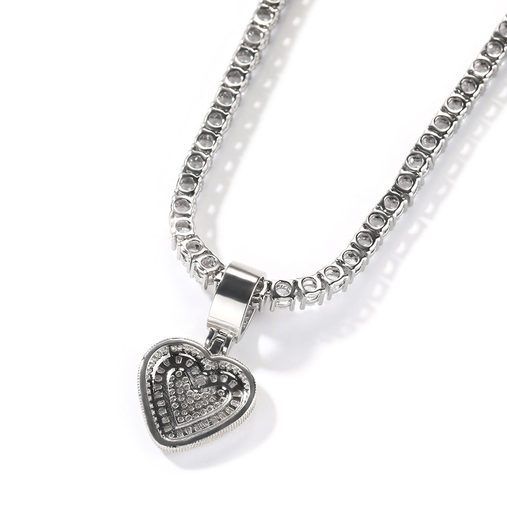 Heart Pendant Necklace, 14K Gold Plated, Cubic Zirconia, Iced Out Design