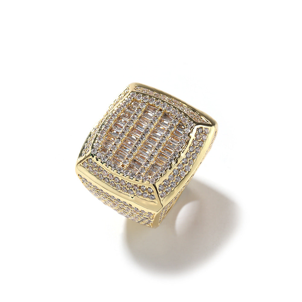 Iced Out Mens Pinky Ring - 18k Gold Plated Bling Hip Hop Cubic Zirconia Jewelry - Created Diamond Signet for Women Gifts