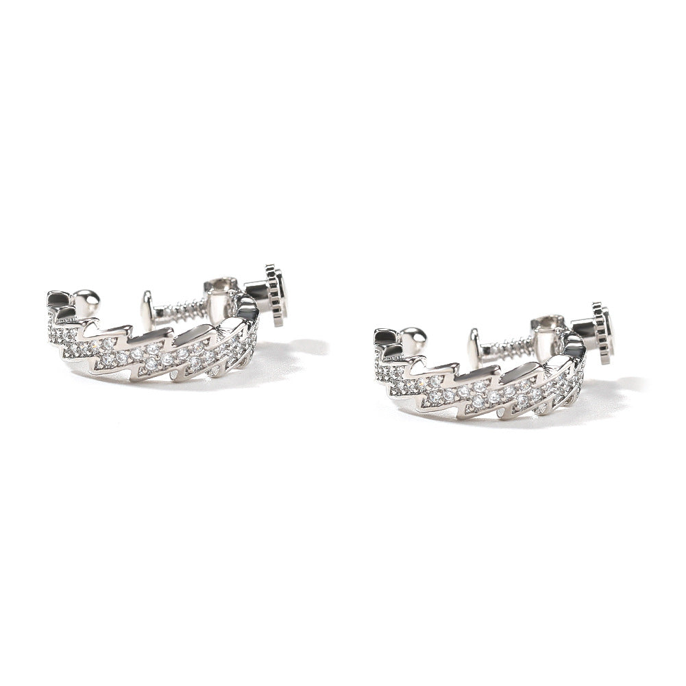 Hip-Hop Spiral Buckle Lightning Earrings, Trendy Street Style Zircon Earrings for Men, Minimalist Personality Ear Clips