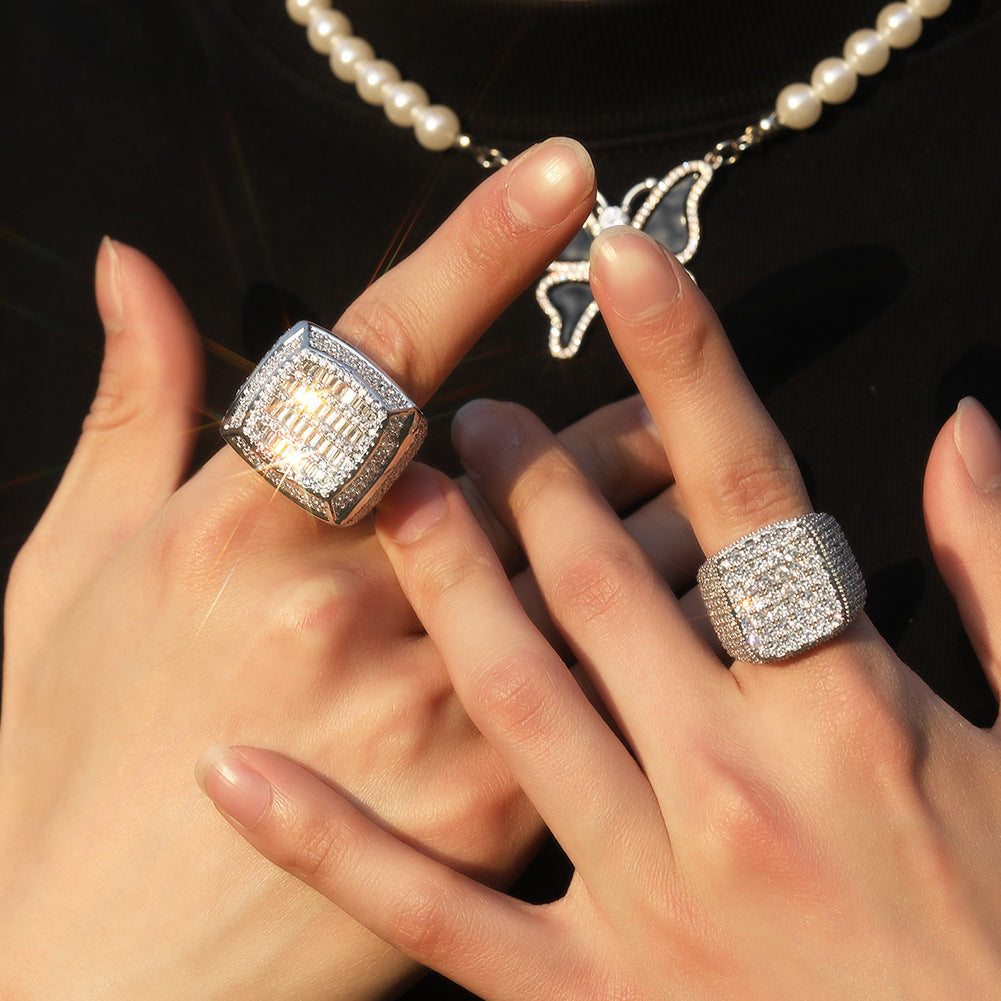 Iced Out Mens Pinky Ring - 18k Gold Plated Bling Hip Hop Cubic Zirconia Jewelry - Created Diamond Signet for Women Gifts